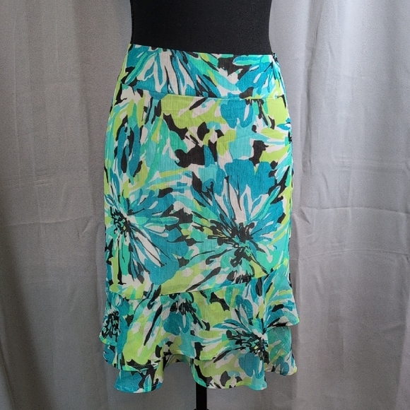 Cato Floral Midi Skirt - Blue and Green - Picture 1 of 8